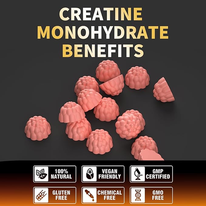 Creatine Monohydrate Gummies for Men & Women-5g of Creatine Monohydrate per Serving - Sugar Free,Vegan, Strawberry Flavor, 120 Count