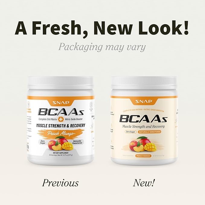Snap Supplements Plant-Based BCAA Powder with Nitric Oxide Booster, No Artificial Flavors, Support Muscle Strength and Recovery, 30 Servings