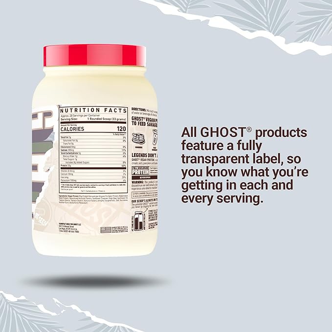 GHOST Vegan Protein Powder, Coconut Ice Cream - 2LB Tub, 20G of Protein - Plant-Based Pea, Organic Pumpkin & Watermelon Seed Protein Blend - ­Flavored Post Workout Shakes - Soy & Gluten Free