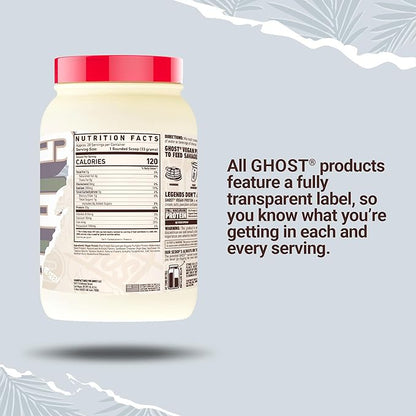 GHOST Vegan Protein Powder, Coconut Ice Cream - 2LB Tub, 20G of Protein - Plant-Based Pea, Organic Pumpkin & Watermelon Seed Protein Blend - ­Flavored Post Workout Shakes - Soy & Gluten Free