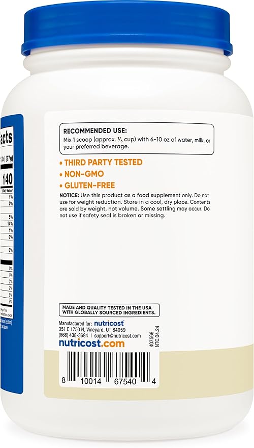 Nutricost Grass-Fed Whey Protein Isolate (Vanilla) 2LBS - Non-GMO, Gluten Free, Natural Flavors