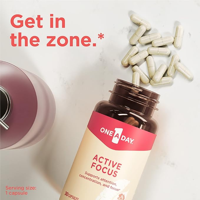 One A Day Brain Supplement – Brain Supplements for Memory and Focus Support, Concentration and Focus Support, Focus Supplement for Adults with L-theanine, Caffeine and Ginseng, 30 Capsules