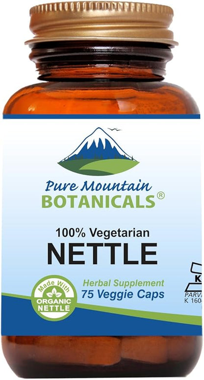 Pure Mountain Botanicals Stinging Nettle Leaf Capsules - Kosher Vegan Caps with 500mg Organic Stinging Nettles Leaf