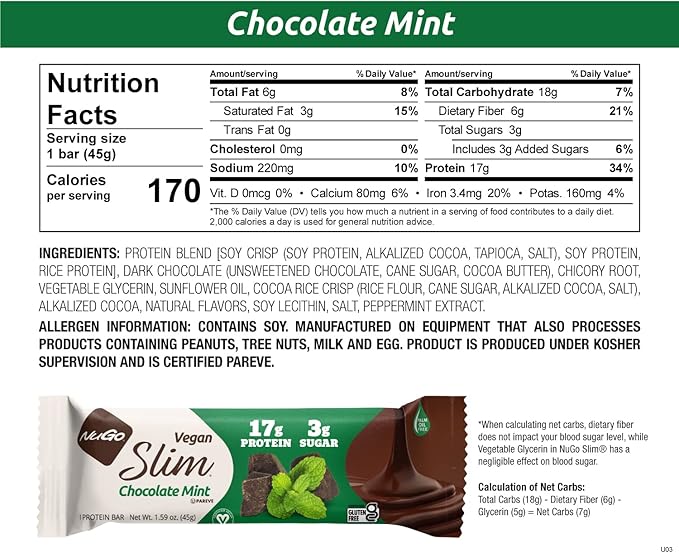 NuGo Slim Chocolate Mint Box, 1.59 OZ (Pack of 12)
