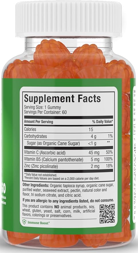 Vitamin C Gummies with Zinc - Maxi-Health Vitamin C with Zinc for Children and Adults - Respiratory Support and Immune Booster - No Preservatives and Artificial Flavors - 60 Fruit Shaped Gummies