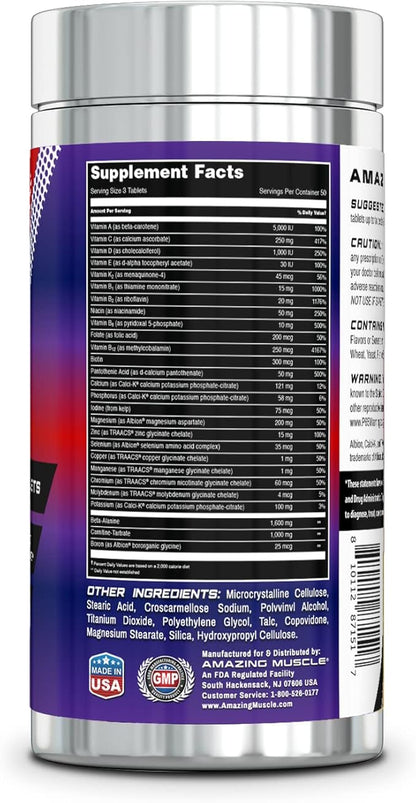 Performance Multivitamin for Men & Women | Contains Vitamins A, C, D, E, K2, B1, B2, B6, B12, Minerals, Calcium, Beta Alanine, Carnitine & More | 150 Tablets Supplement