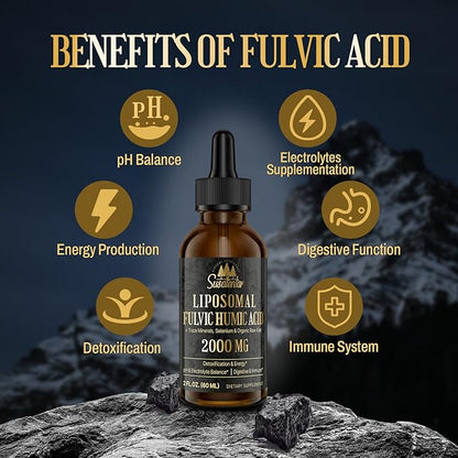 Trace Minerals Electrolytes Drops 2000 MG | Liquid Liposomal Fulvic Humic Acid Supplement | 72+ Trace Minerals | Hydration | Detoxification | Energy | pH Balance | Digestion | Immunity | 6 Oz