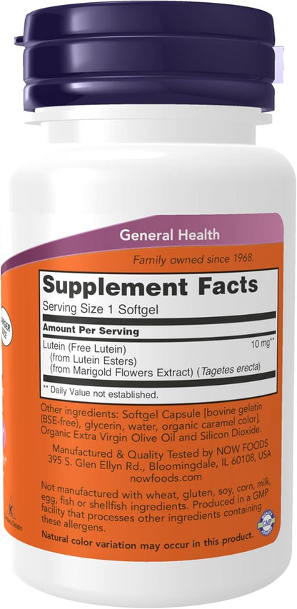 NOW Foods Lutein 10 mg Softgels, 2-PACK