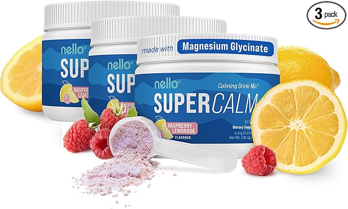 Nello Supercalm Drink Mix - Ashwagandha KSM 66, Magnesium Glycinate, L-Theanine, Vitamin D3 - Ashwagandha Root Extract, Magnesium & L-Theanine Supplement - (30 Servings) - 3 Pack