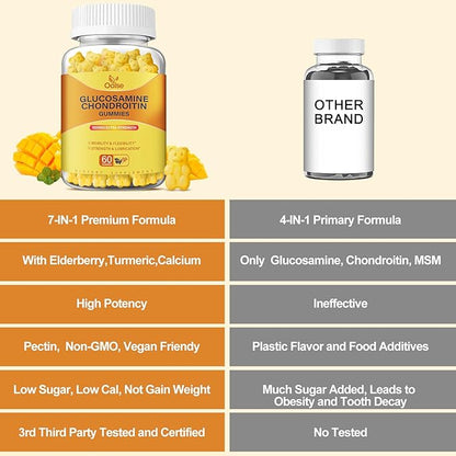 Vegan Glucosamine Chondroitin Gummies, Support Supplement for Adults Men & Women, 1500mg Extra Strength Glucosamine with Chondroitin MSM Turmeric Elderberry for Health