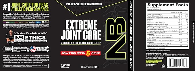 NutraBio Extreme Joint Care - Joint Support Supplement for Joint Relief, Pain-Free Movement - Supports Healthy Joints, Mobility, and Cartilage- Full Joint and Musculoskeletal Support - 120 Capsules