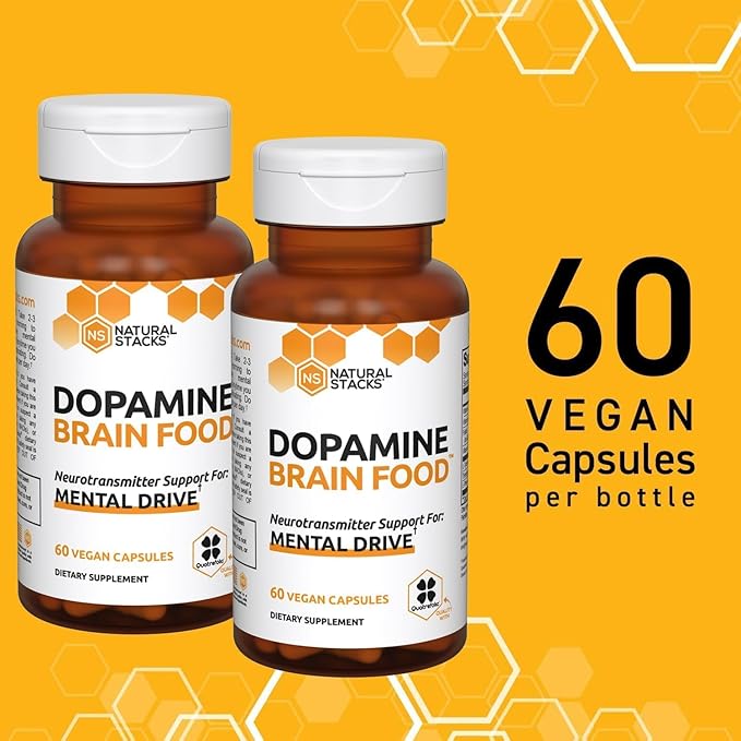 NATURAL STACKS Dopamine Focus Supplement w/L-Tyrosine - Promotes Mental Drive, Clarity & Focus - Dopamine Brain Food Supplement - Supports Mental Energy - 120 Capsules