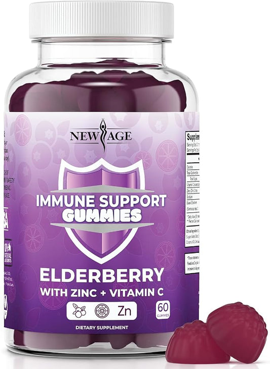 NEW AGE Immune System Support Gummies - Sambucus Black Elderberry Gummies with Vitamin C and Zinc (Immune Support 60 Gummies)