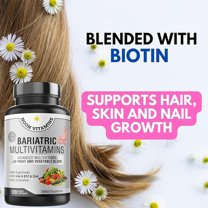 Bariatric Multivitamin with Iron for Women & Men All-in-One 42 Superfood Blend for Post-Surgery Easy-to-Swallow -2-Month Supply (- Superfood Blend for Energy, Halal - Made in USA (120 Capsules)