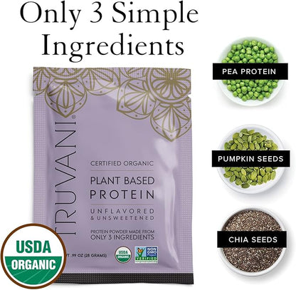 Truvani Vegan Pea Protein Powder | Unflavored | 20g Organic Plant Based Protein | 10 Travel Packets | Keto | Gluten & Dairy Free | Low Carb | No Added Sugar