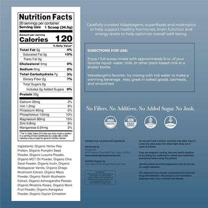 Wavelength VANILLA Organic Plant-Based Superfood Protein Powder! Consciously Crafted! USDA Organic, Plant-Based, Vegan, Soy-Free, Dairy Free, No Added Sugar!, 24.36