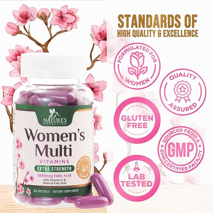Multivitamin for Women with Iron - Daily Vitamins for Women's Immune Support and Overall Health - Womens Complete Daily Multivitamin with Vitamin A, B, C, D, E, Calcium and Magnesium - 60 Softgels