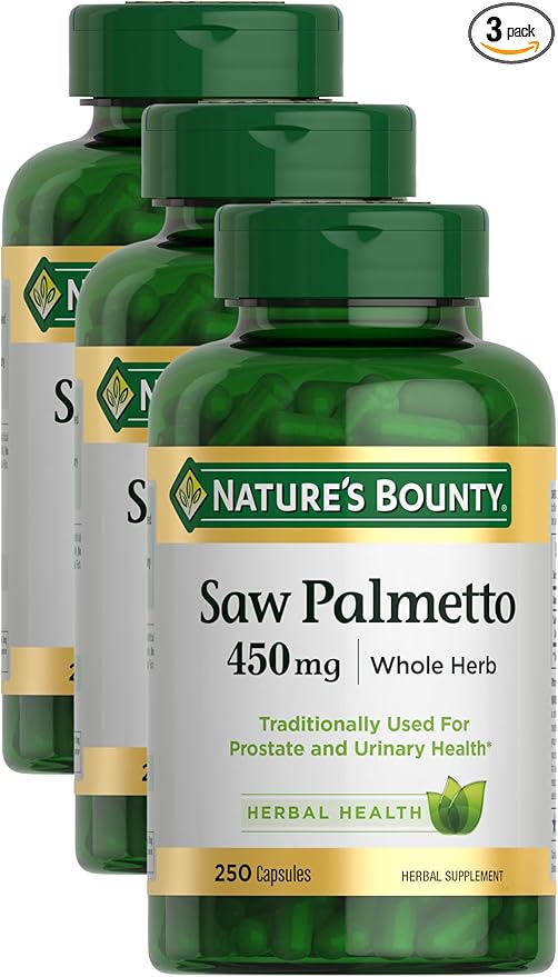 Nature's Bounty Saw Palmetto Support for Prostate and Urinary Health, Herbal Health Supplement, 450mg, 250 Capsules (Pack of 3)