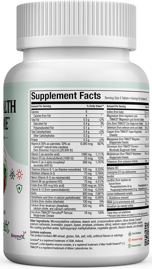Maxi Health Supreme - High Potency Multivitamin & Mineral Supplement - 120 Tablets - Kosher