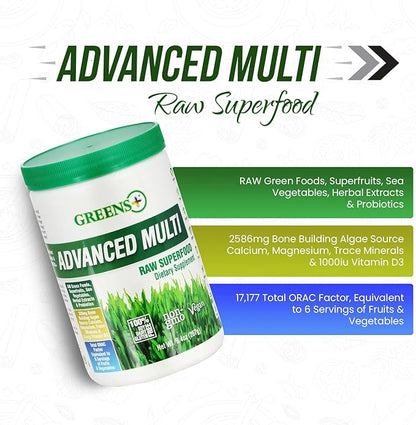 Greens+ Advanced Multi Raw Superfood | Essential Blend of Raw Foods, Superfruits and Sea Vegetables Powder | Vegan | Dietary Supplement | Non GMO, Soy Dairy & Gluten-Free | Size 9.4oz