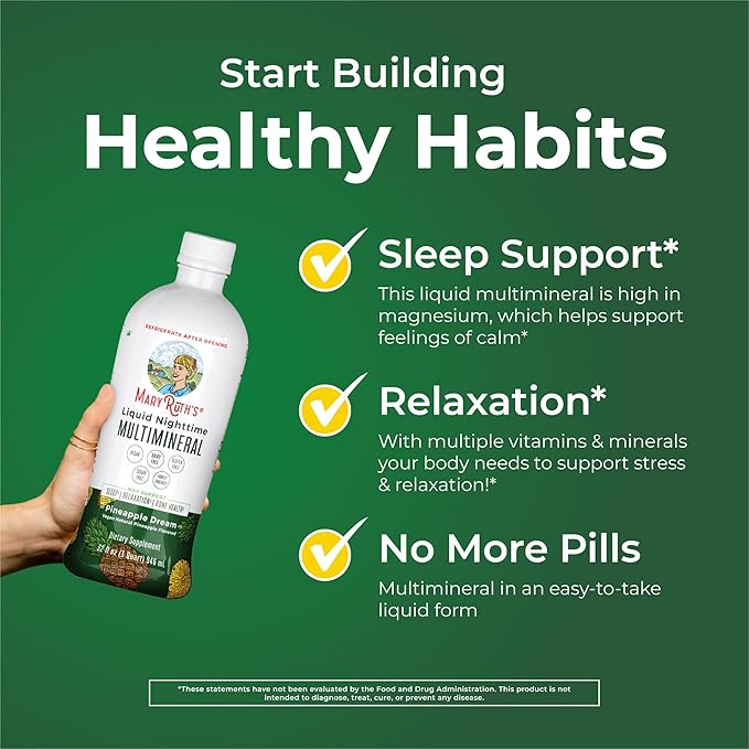 MaryRuth Organics Liquid Nighttime Multimineral Sleep Supplement | Sugar Free | Calm Magnesium Citrate | NO Melatonin | Calcium Magnesium Zinc | Pineapple Dream| Vegan | Gluten Free | 32 Servings