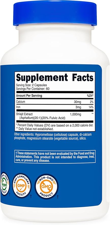 Nutricost Shilajit Capsules (1,000 mg Shilajit Per Serving), 120 Capsules | Shilajit Extract with Naturally Occuring Fulvic Acid - 60 Servings, Gluten Free, Non-GMO, Vegan Friendly Dietary Supplement