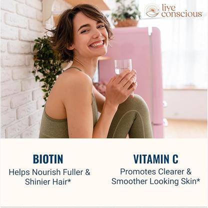 Live Conscious Beyond Collagen Multi Collagen Capsules - Types I, II, III, V & X | Hydrolyzed Blend with Biotin & Vitamin C for Hair, Skin, Nails 90 Capsules (2-Pack)