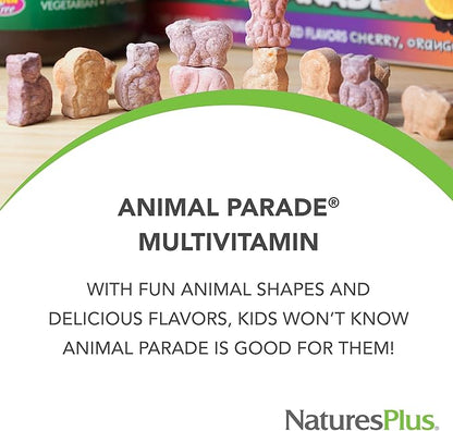 NaturesPlus Animal Parade Children's Chewable Multivitamin - 90 Animal-Shaped Tablets - Natural Assorted Flavors - Vegan, Gluten Free - 45 Servings