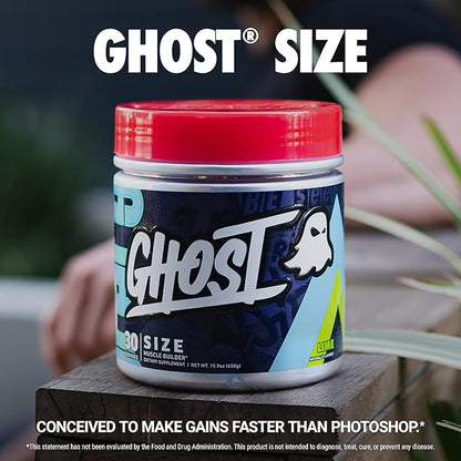 GHOST Size Muscle Builder Dietary Supplement - Lime, 30 Servings - Muscle Growth and Strength Building Supplements for Men & Women - Creatine, Betaine & Beta-Alanine - Free of Sugar & Gluten, Vegan