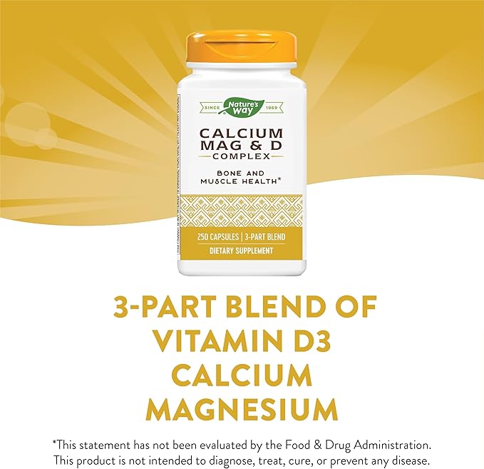 Nature’s Way Calcium-Magnesium-Vitamin D3 - Bone Health & Muscle Function* - With Calcium Carbonate, Citrate & Malate - Gluten & Dairy Free - 250 Capsules
