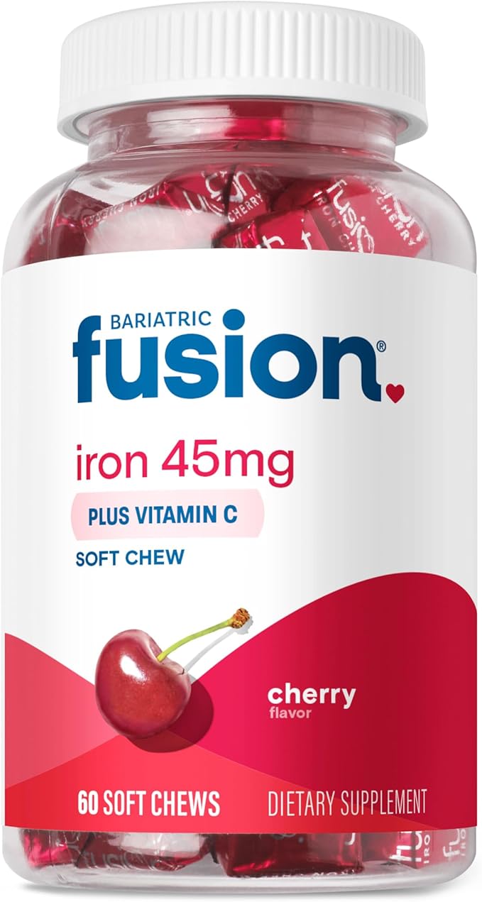Bariatric Fusion Iron Soft Chew with Vitamin C | Cherry Flavored | Chewy Vitamin for Bariatric Patients | Gluten Free | Iron Supplement for Women and Men | 60 Count | 2 Month Supply