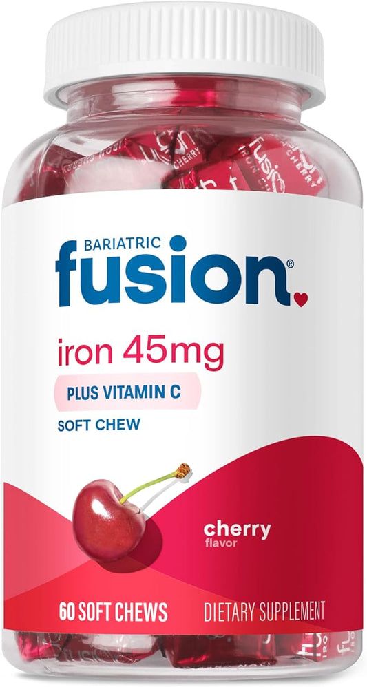 Bariatric Fusion Iron Soft Chew with Vitamin C | Cherry Flavored | Chewy Vitamin for Bariatric Patients | Gluten Free | Iron Supplement for Women and Men | 60 Count | 2 Month Supply