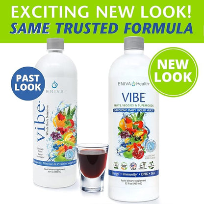 Eniva Health Vibe Liquid Daily Multivitamin | Fruit & Veggie Superfood Supplement | Doctor Formulated | 2 Bottle Value Pack 64 oz