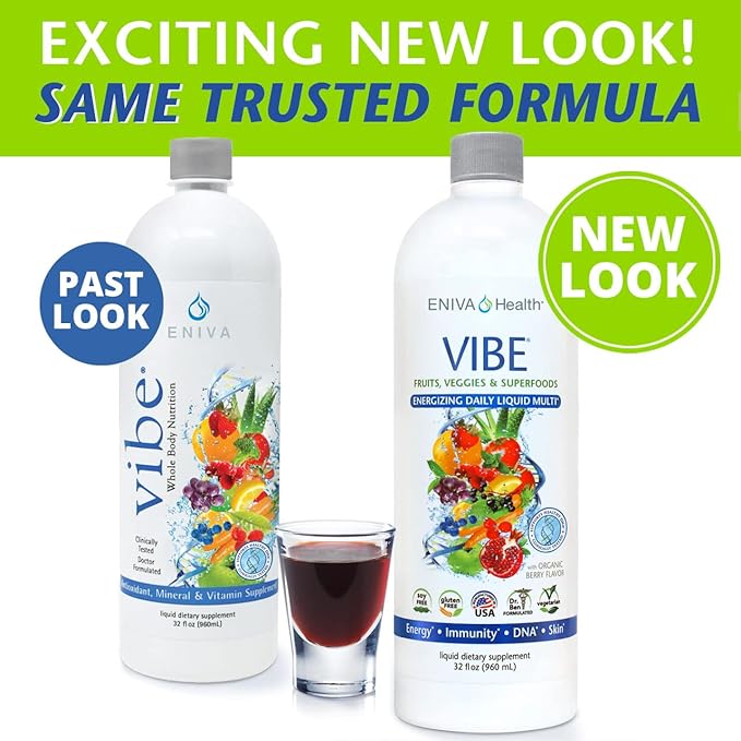 Eniva Health Vibe Liquid Daily Multivitamin | Fruit & Veggie Superfood Supplement | Doctor Formulated | 2 Bottle Value Pack 64 oz