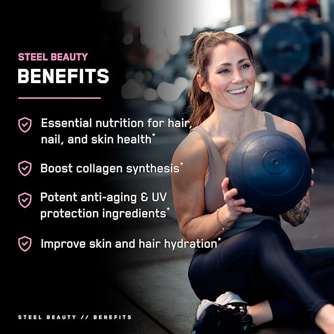 SteelFit Steel Beauty Biotin Hair, Skin & Nails Vitamins Supplement | 30-Day Supply | Essential Nutrients for Longer, Stronger Hair Growth, Vibrant Nails & Radiant Skin