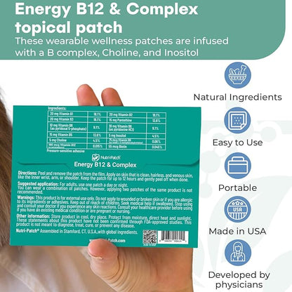 Energy B12 &Complex Topical Patch,Infused with B1,B2,B3,B12,B9,Biotin,and Other Wellness Ingredients.Designed to give You a Boost (30/Pack).