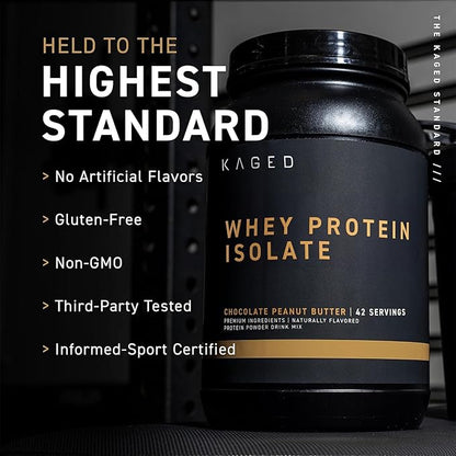 Kaged Whey Protein Isolate Powder | PB Chocolate | 100% Pure Low Lactose Whey | Post Workout Recovery Drink | Support Muscle-Building | 25g per Serving | Amazing Taste, Easy Mix for Shake | 25 Serving