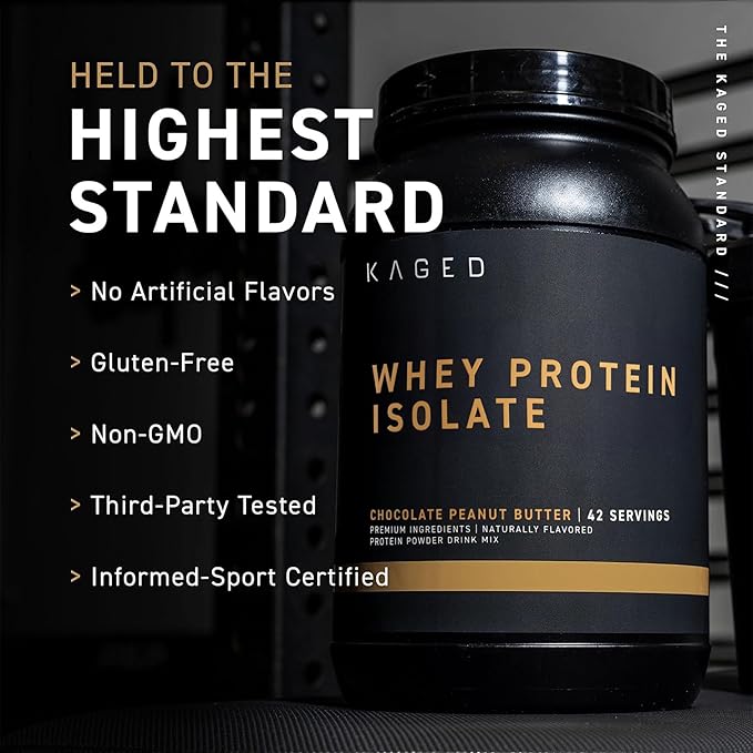 Kaged Whey Protein Isolate Powder | PB Chocolate | 100% Pure Low Lactose Whey | Post Workout Recovery Drink | Support Muscle-Building | 25g per Serving | Amazing Taste Easy Mix for Shakes | 41 Serving