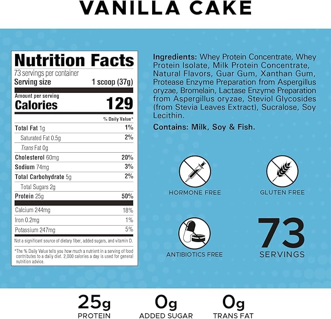 High Whey, Protein Powder, Whey Isolate, Gluten Free, Lean Muscle Mass for Men & Women, 25g of Protein Per Scoop, 2.7kg, 73 Servings (Vanilla Cake, 6 Pound)