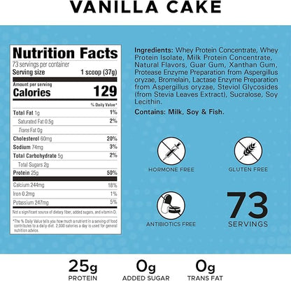 High Whey, Protein Powder, Whey Isolate, Gluten Free, Lean Muscle Mass for Men & Women, 25g of Protein Per Scoop, 2.7kg, 73 Servings (Vanilla Cake, 6 Pound)