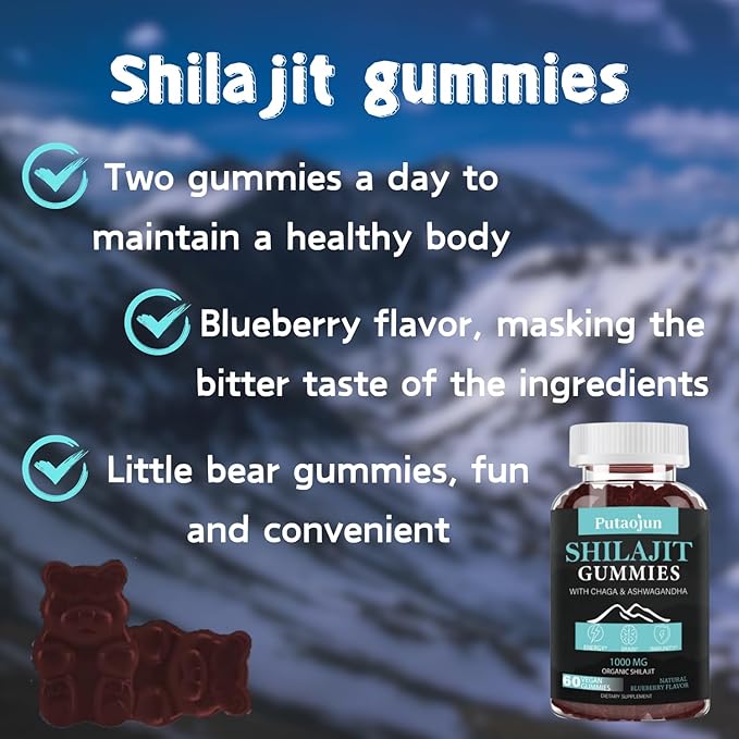 Shilajit Gummies for man & woman. Himalayan Shilajit or Shilajit Supplement. 3rd Party Tested.1000mg Pure Shilajit, 200mg Ashwagandha, 200mg Chaga,100mg Ginseng,100mg Saw Palmatto, 60mg Black Seed Oil