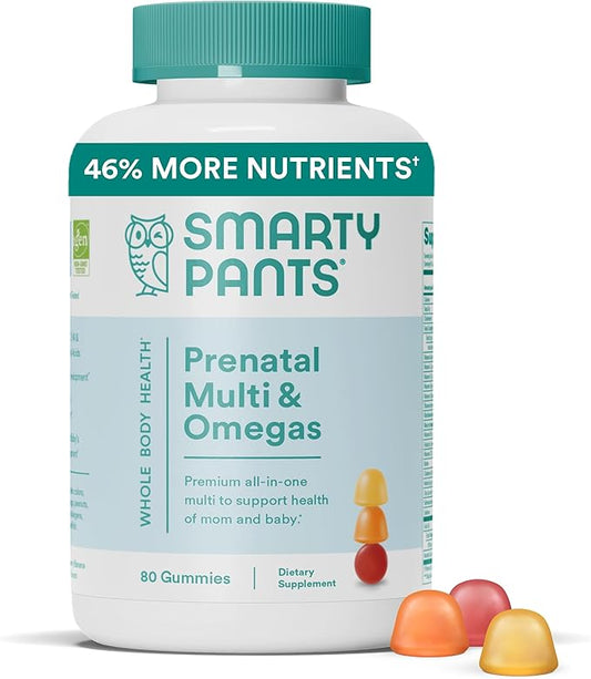 SmartyPants Prenatal Vitamins for Women, Multivitamin Gummies: Omega 3 Fish Oil (EPA/DHA), Biotin, Methylfolate, Vitamin D3, C, Vitamin B12, B6, Vitamin A, K & Zinc, 80 Count (20 Day Supply)