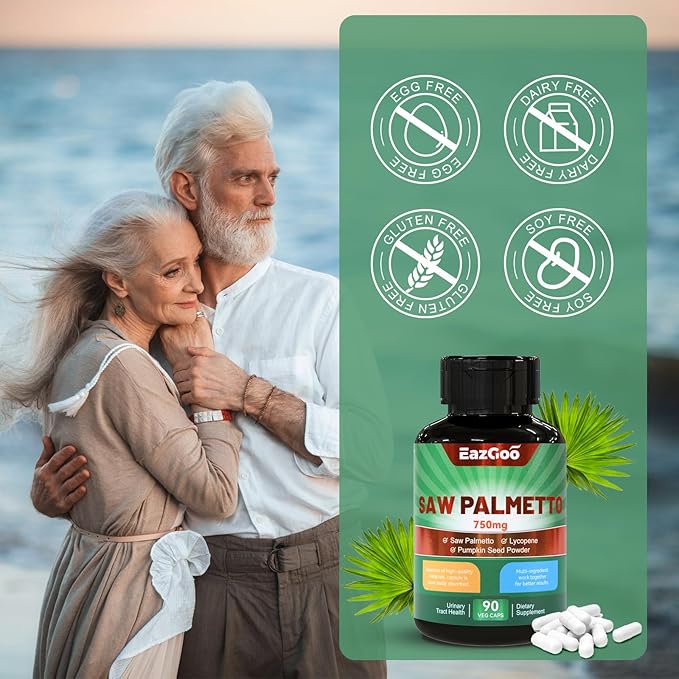 Saw Palmetto Supplement, Saw Palmetto Extract 750mg, with Lycopene, Pumpkin Seed Powder, for Men and Women,Non-GMOs & Gluten, Vegan, 90 Count Capsules（Pack of 2）