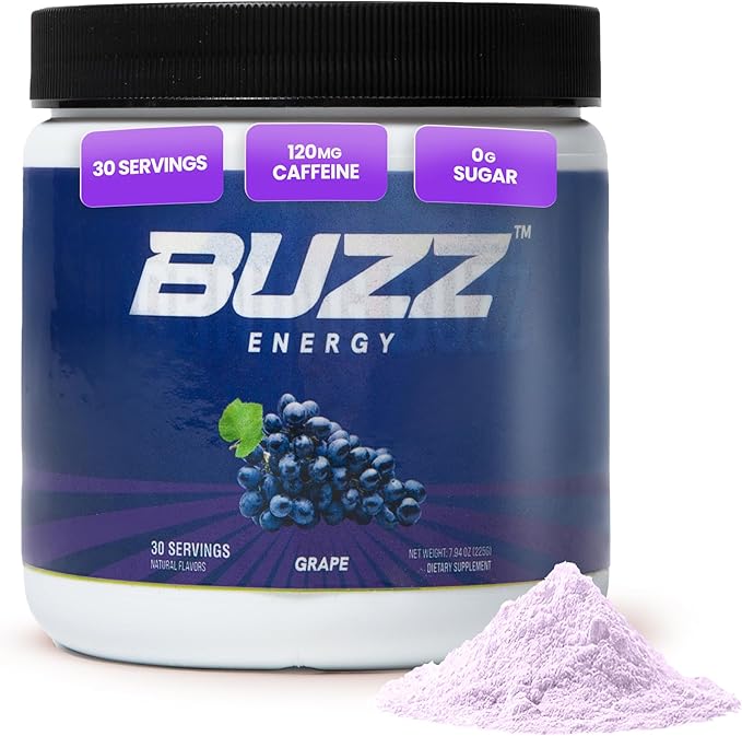 Morning Buzz Energy Powder Grape Drink - Energy Boost Drink Mix - Sugar-Free Energy with Antioxidants - Morning Kickstart and Sports Nutrition Endurance Product