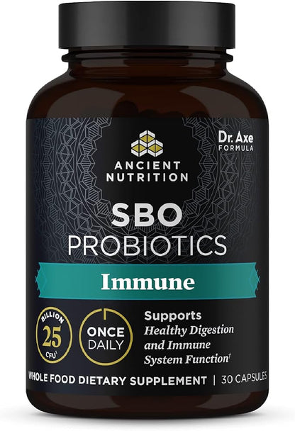 Probiotics for Immune Support by Ancient Nutrition, SBO Once Daily Probiotics with Vitamin C and Vitamin D, 30Ct for Healthy Digestion and Immune System Function Support, 25 Billion CFUs*