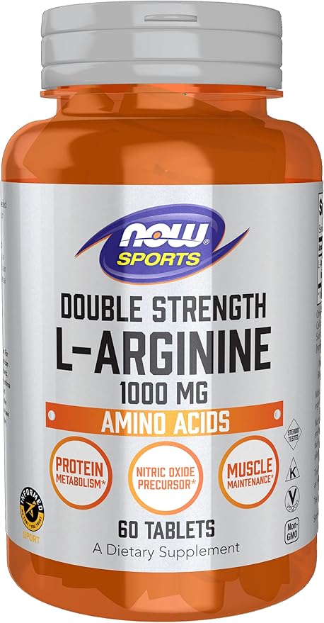 NOW Foods Sports Nutrition, L-Arginine Double Strength 1000mg, Nitric Oxide Precursor, Amino Acids, 60 Tablets