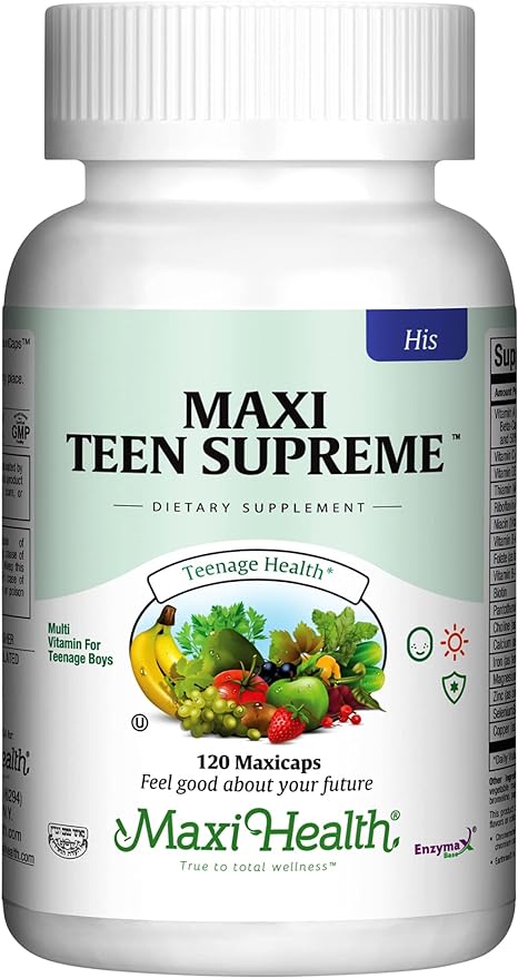 Maxi Health Teen Supreme HIS Vitamins for Teen Boys (120) - Teen Multivitamin for Young Men Ages 12 17 - Daily Teen Vitamins for Nutrition, Energy, Immune Support, Antioxidants & Teen Boy Needs