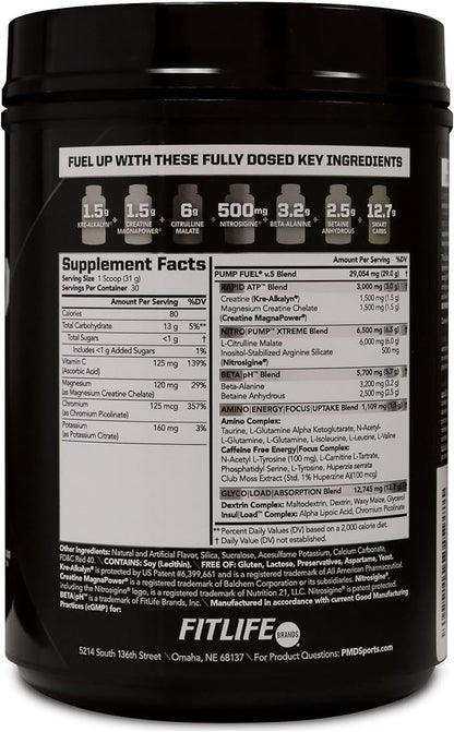 PMD Sports Ultra Pump Fuel Caffeine Free - Pre Workout Drink Mix - Energy, Strength, Endurance, Recovery Complex Carbohydrates and Amino Energy - Strawberry Limeade (30 Servings)