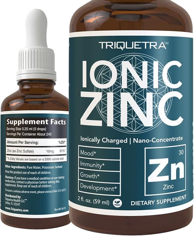 Ionic Liquid Zinc - 8 Month Supply, Adjustable Doses for Entire Family - Zinc Sulfate Form, Vegan, Glass Bottle - Immunity, Brain, Thyroid Support - Best Absorption of Zinc Supplements (2 oz.)