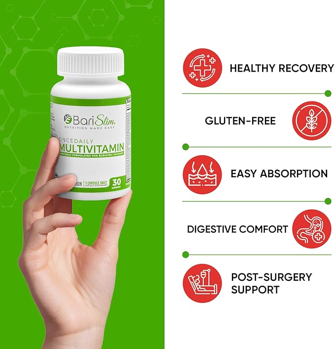 BariSlim Once Daily Bariatric Multivitamin Capsule - 18mg of Iron - Bariatric Vitamin & Supplement for Post Bariatric Surgery Including Gastric Bypass & Gastric Sleeve | 30 Day Supply